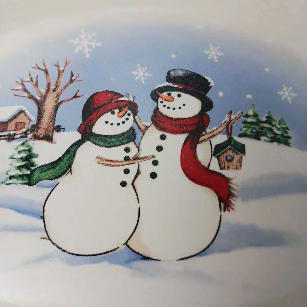ROYAL SEASONS STONEWARE SNOWMAN 14'' OVAL  SERVING PLATTER-CRAZING